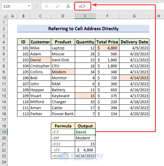 Refer to cell address directly in formula
