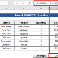 Result of Using SUBTOTAL function with 1 Average Function in Excel