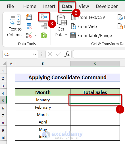 Applying Consolidate Command to Link Data Across Multiple Sheets