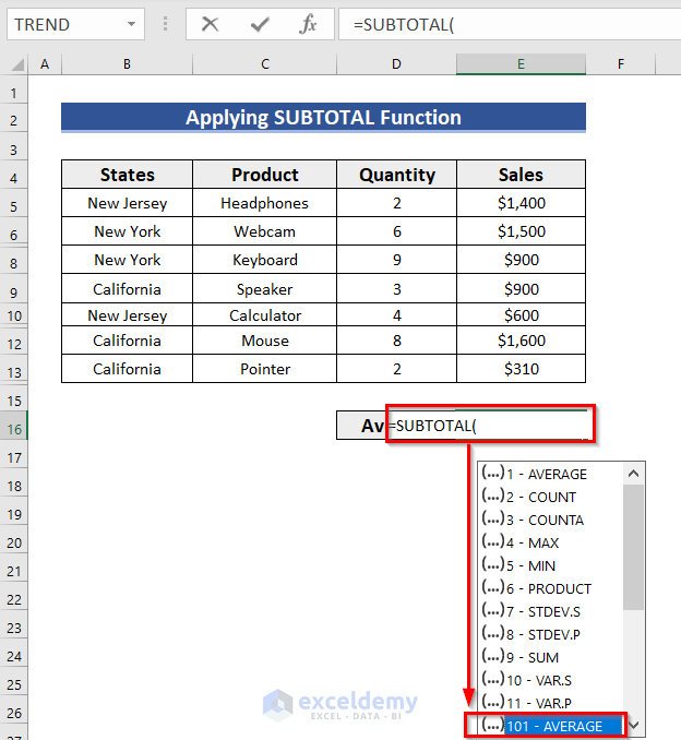 use SUBTOTAL function to do the Subtotal Average in Excel