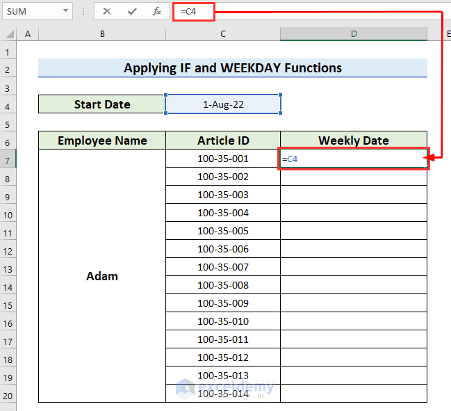Applying IF and WEEKDAY Functions