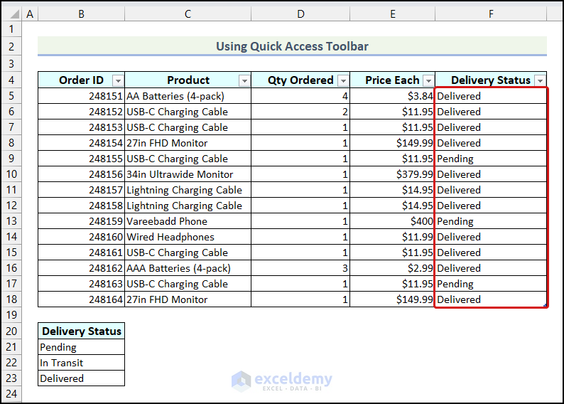 Values Pasted Only in Visible Cells using Quick Access Toolbar