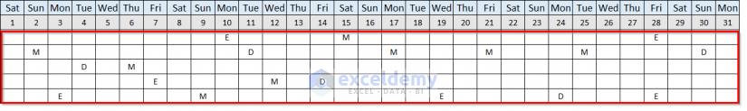 Inserting Data and Using Conditional Formatting to Manually Create Monthly Schedule in Excel 