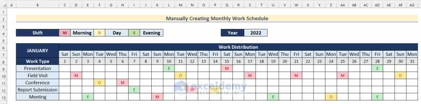 How to Create Monthly Schedule in Excel Manually
