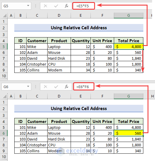 Relative cell address in formula