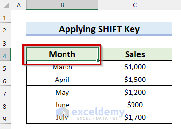 Applying SHIFT Key to Select Data in Excel for Graph
