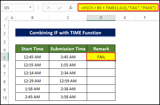 Combining IF with TIME Function to determine if time is greater than 1 hour in Excel