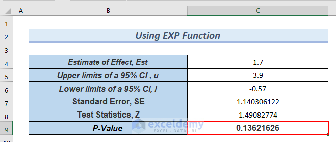 Calculated P-Value from Confidence Interval in Excel 