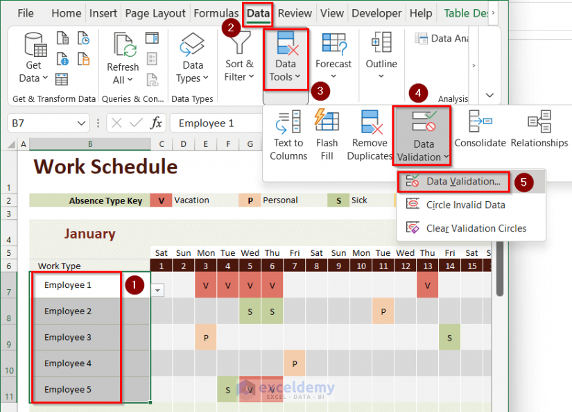Using Data Validation Feature to Create Monthly Schedule in Excel Using Excel Templates