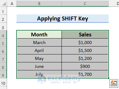 Setecting Data in Excel for Graph