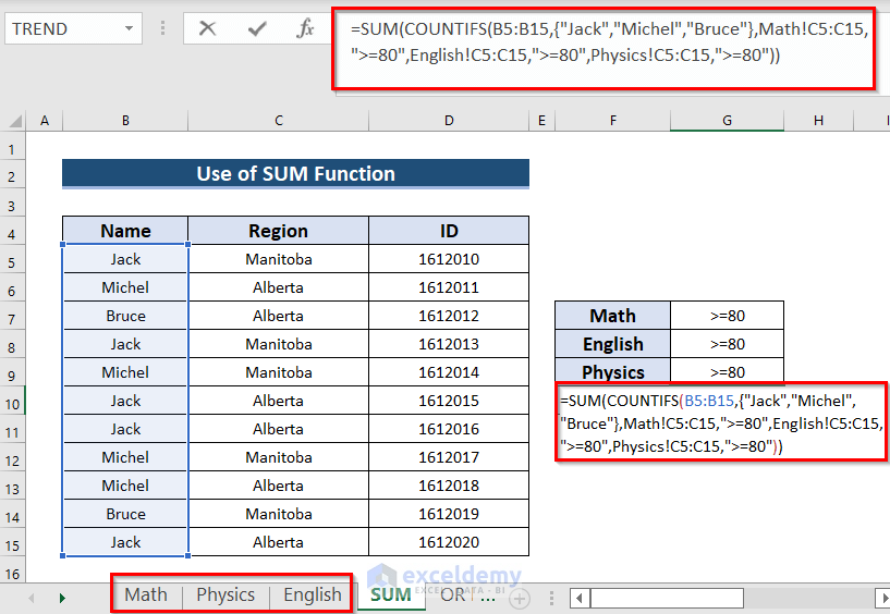 Use of SUM & COUNTIFS Functions with Multiple Criteria
