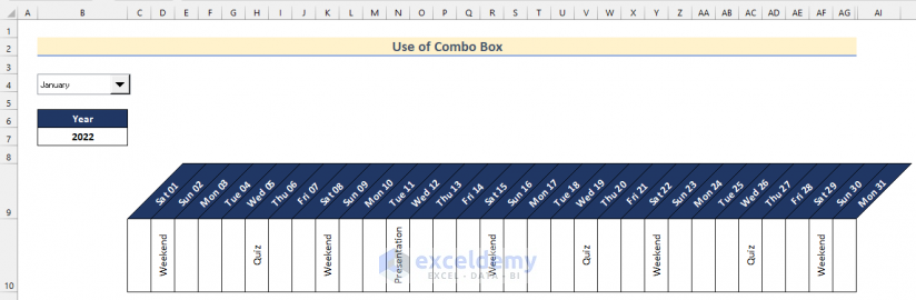 Inserting Values for Creating Monthly Schedule in Excel Using Combo Box