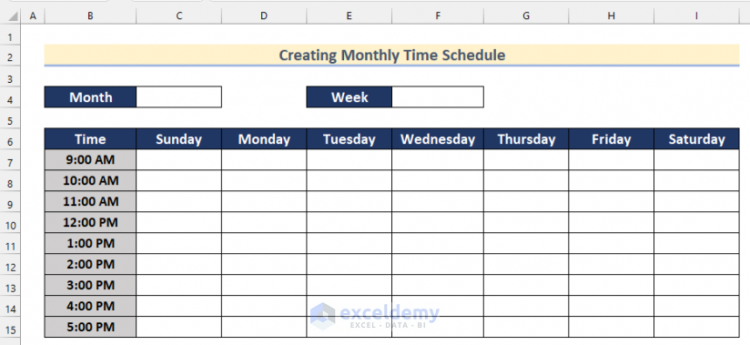 Creating Monthly Time Schedule in Excel