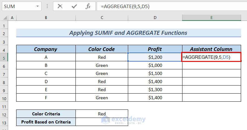 Applying Aggregate Function to Sum Visible Cells with Criteria