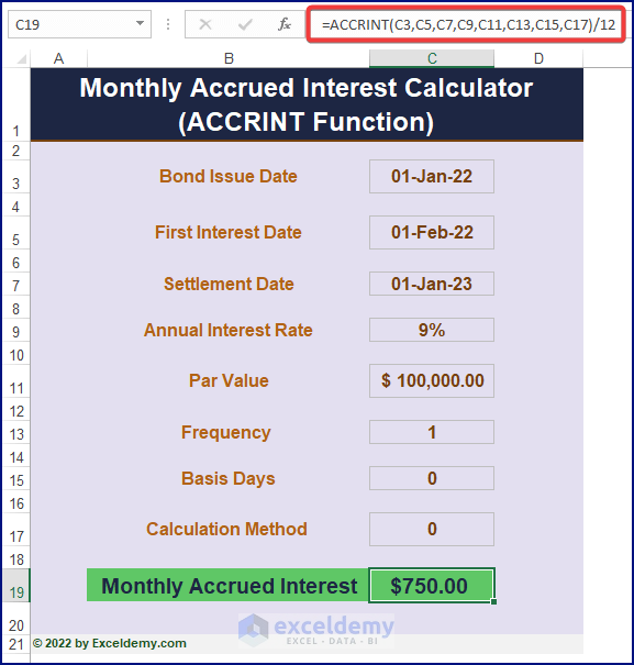 Monthly Accrued Interest Calculator in Excel