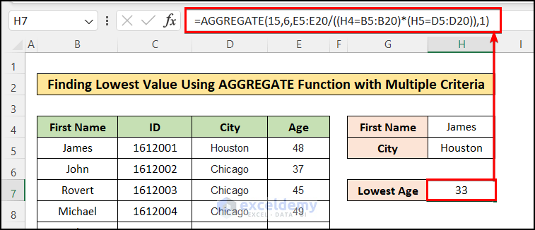 inserting AGGREGATE Function with Multiple Criteria in Excel