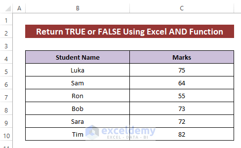 Check a Value and Return TRUE or FALSE Using AND Function