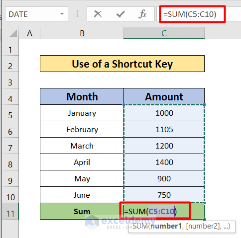 Use a Shortcut Key to Autosum Column in Excel