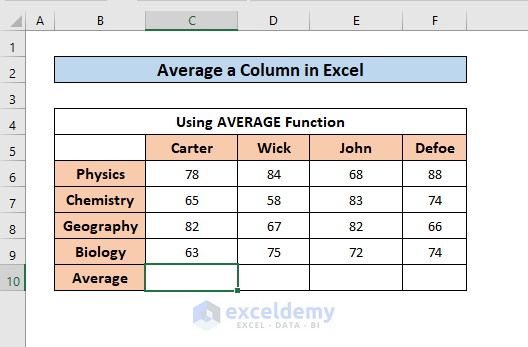 how to average a column in Excel