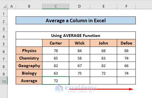 average a column Excel