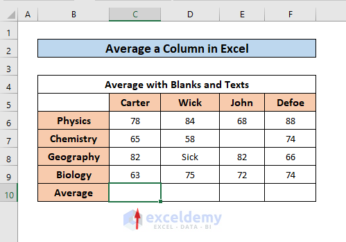 average a column blanks and text