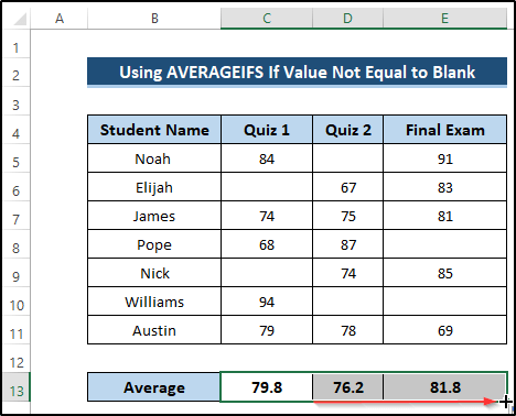 Utilize AVERAGEIFS If Value Not Equal to Blank in Excel for single column