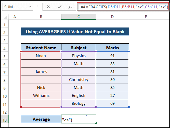 Use AVERAGEIFS If Value Not Equal to Blank in Excel for Multiple columns