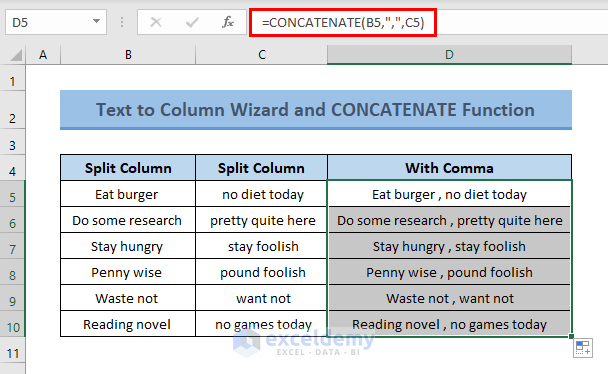CONCATENATE function to Change Semicolon to Comma in Excel