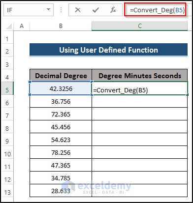 Applying User-Defined Function to Convert Decimal Coordinates to Degrees Minutes Seconds in Excel