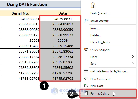  select the serial no. and Format Cells… to convert those numbers to date