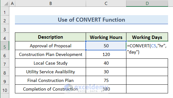 Use CONVERT Function to Convert Hours to Days