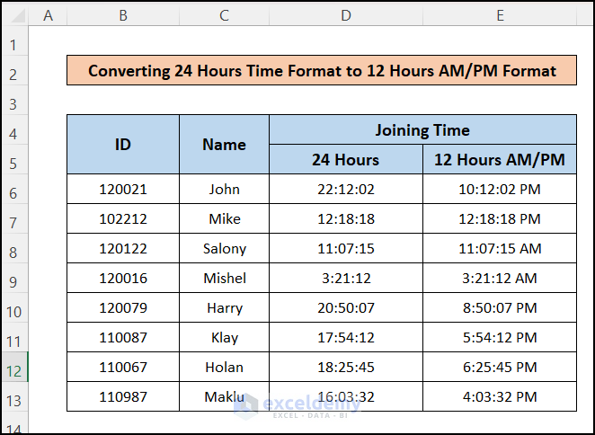 Convert 24 Hours Military time to 12 Hours Format Standard Time