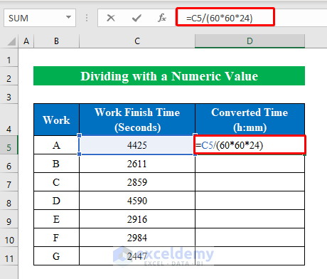 Divide with a Numeric Value to Convert Seconds to Hours and Minutes