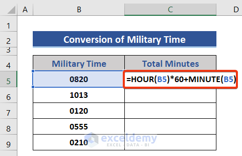 Convert military time to minutes in Excel