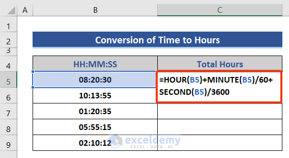 Convert time to hours in Excel