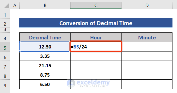 Convert decimal time to HOUR in Excel