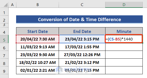 Convert Date and Time Difference to Minutes in Excel