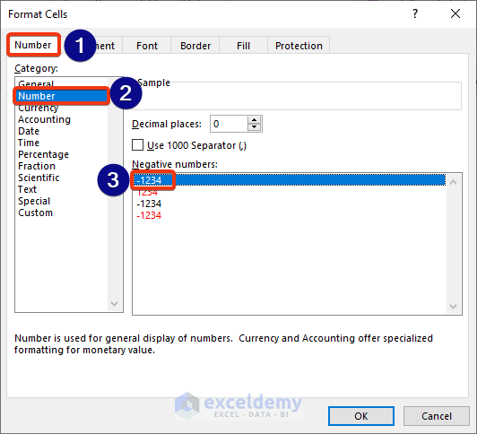 Choose Number format from Format Cells window