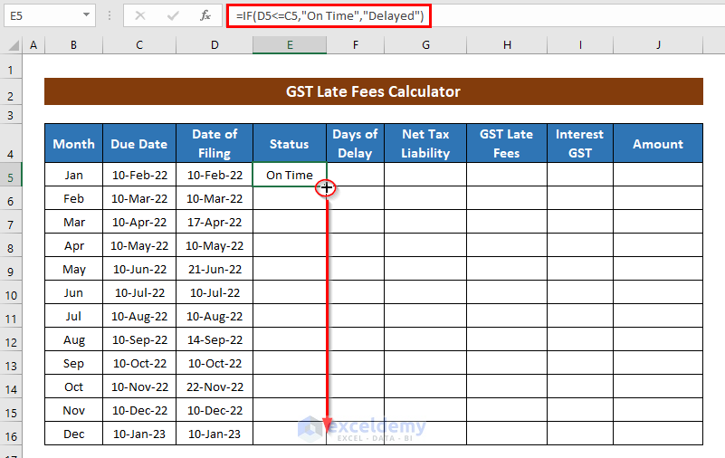 GST Filing Status to Create Late Fees Calculator