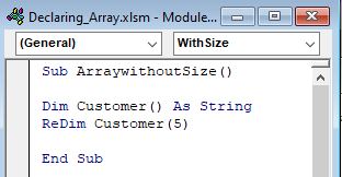 Declare Array without Mentioning Size