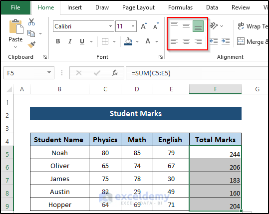 Default Alignment of Formula in Excel