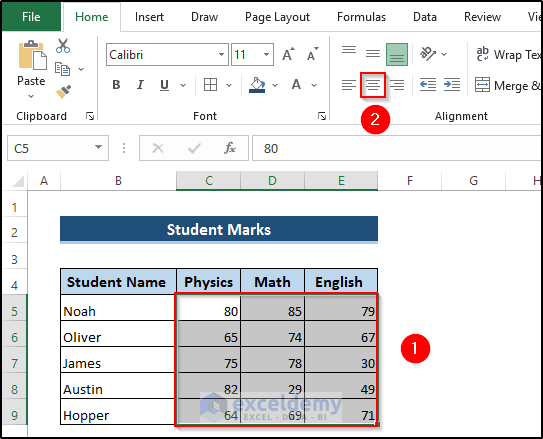 Change Default Alignment of Numbers in Excel