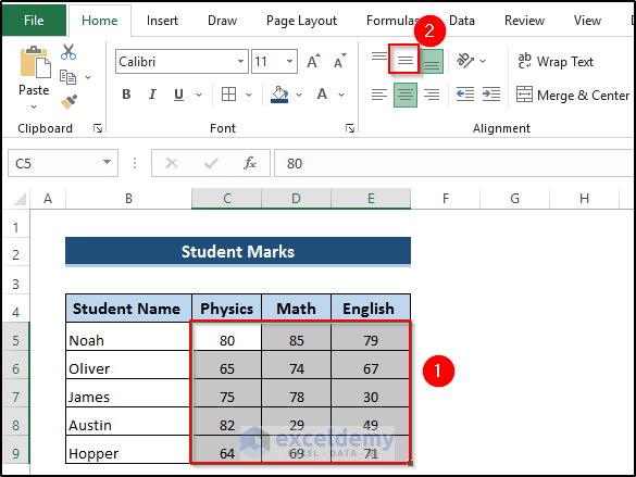 Alter Default Alignment of Numbers in Excel