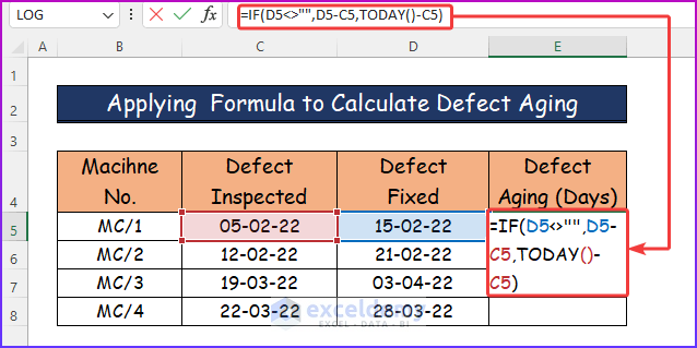 Combining IF and TODAY Functions to Apply Defect Aging Formula in Excel