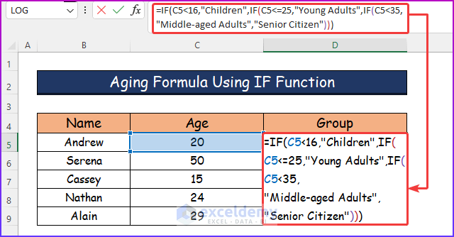  Using IF Function for Applying Aging Formula in Excel