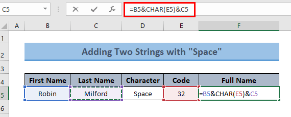 Add Two String with Excel Character Code