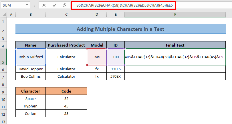 Multiple Characters using CHAR Function with Character Code
