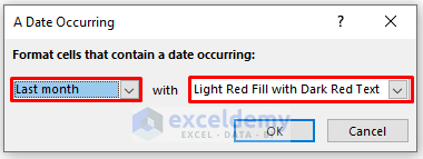 Selecting Date in ‘A Date Occurring’ Command to Highlight Date Past Due