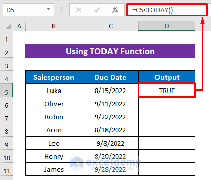 Using TODAY Function to Highlight Past or Due Date
