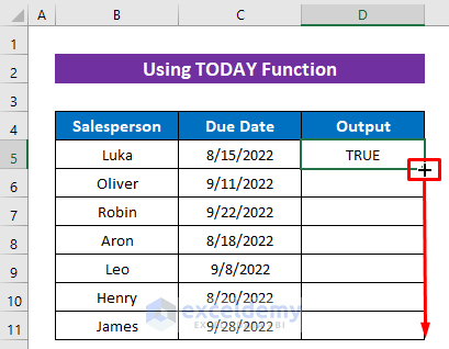 Using Fill Handle to Highlight Past or Due Date